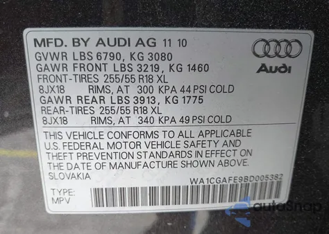 2011 Audi Q7 3.0T Premium из США, поврежденный, VIN WA1CGAFE9BD005382